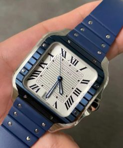 Đồng hồ Cartier Santos Rep 11 cao cấp mặt trắng dây cao su GF factory 40mm (2)