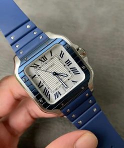 Đồng hồ Cartier Santos Rep 11 cao cấp mặt trắng dây cao su GF factory 40mm (2)
