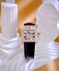 Đồng hồ Cartier Tank Anglaise nữ đính đá dây da Fake cao cấp 30mm (1)