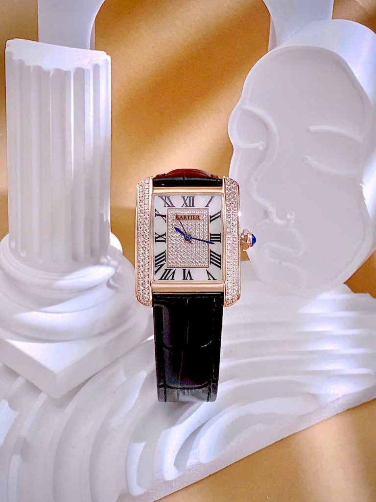 Đồng hồ Cartier Tank Anglaise nữ đính đá dây da Fake cao cấp 30mm (1)