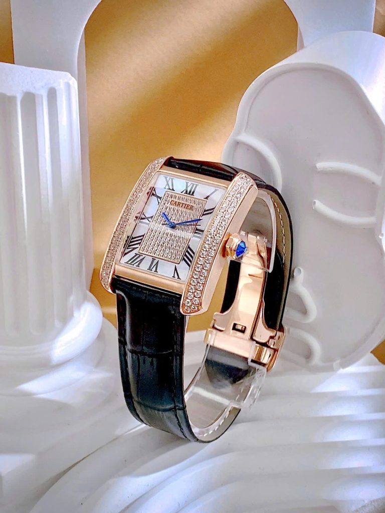 Đồng hồ Cartier Tank Anglaise nữ đính đá dây da Fake cao cấp 30mm (1)