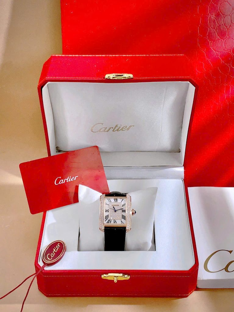 Đồng hồ Cartier Tank Anglaise nữ đính đá dây da Fake cao cấp 30mm (1)