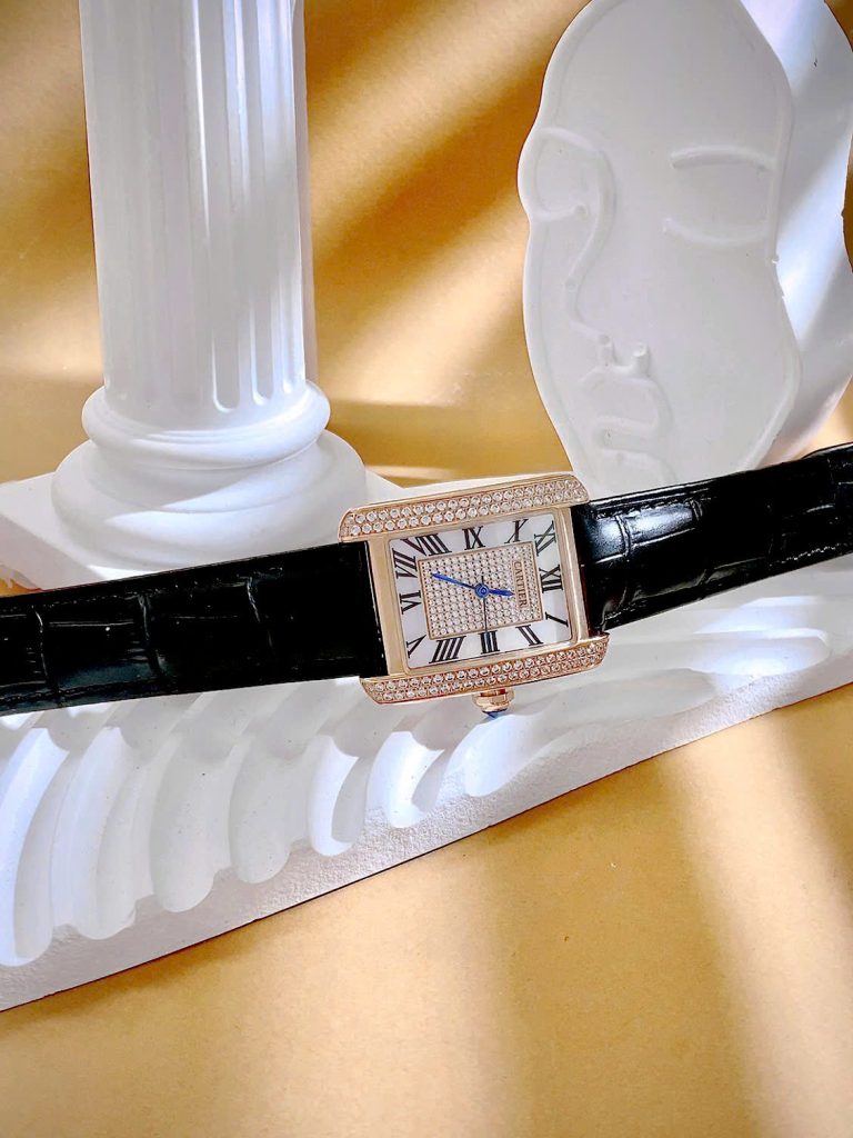 Đồng hồ Cartier Tank Anglaise nữ đính đá dây da Fake cao cấp 30mm (1)