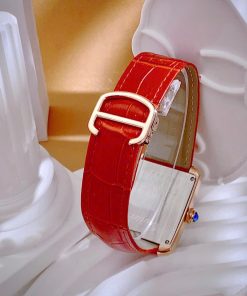 Đồng hồ Cartier Tank Anglaise nữ đính đá dây da đỏ Fake cao cấp 30mm
