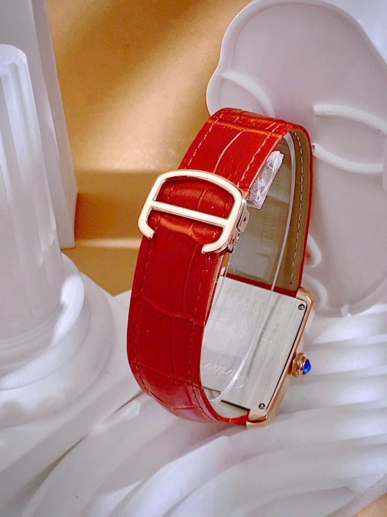  Đồng hồ Cartier Tank Anglaise nữ đính đá dây da đỏ Fake cao cấp 30mm