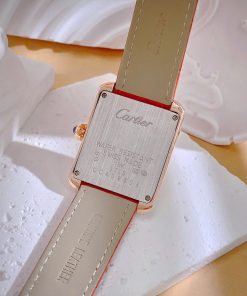 Đồng hồ Cartier Tank Anglaise nữ đính đá dây da đỏ Fake cao cấp 30mm