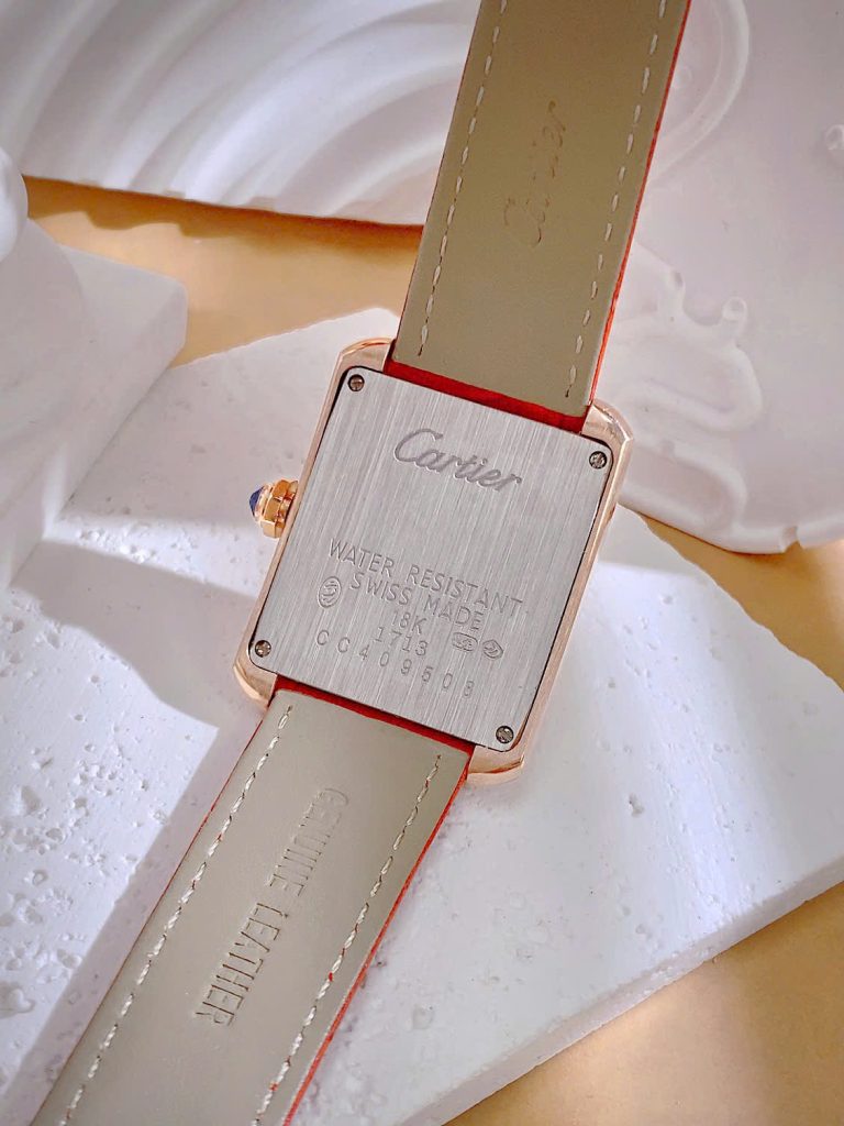  Đồng hồ Cartier Tank Anglaise nữ đính đá dây da đỏ Fake cao cấp 30mm