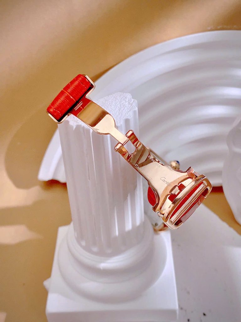  Đồng hồ Cartier Tank Anglaise nữ đính đá dây da đỏ Fake cao cấp 30mm