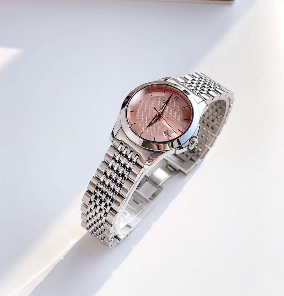  Đồng hồ Gucci G-Timeless nữ mặt hồng dây thép Like Auth 28mm