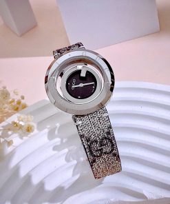 Đồng hồ Gucci nữ mặt đen dây họa tiết sang trọng Like Auth 38mm