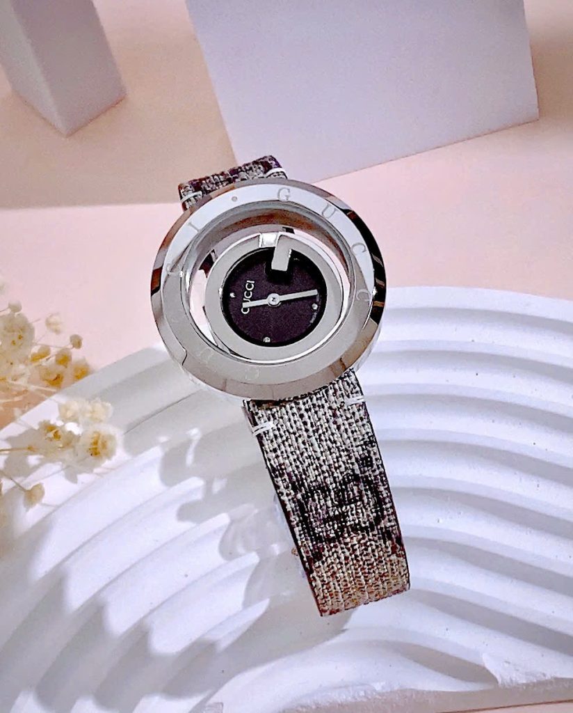 Đồng hồ Gucci nữ mặt đen dây họa tiết sang trọng Like Auth 38mm