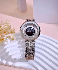 Đồng hồ Gucci nữ mặt đen dây họa tiết sang trọng Like Auth 38mm