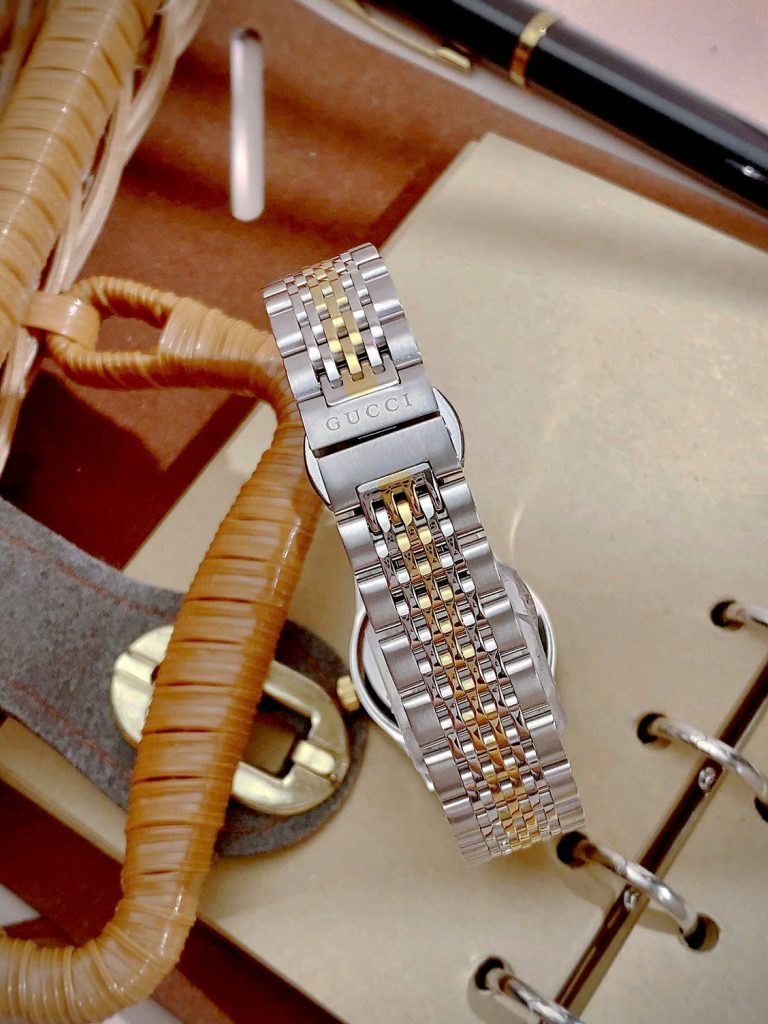 Đồng hồ Gucci nữ mặt khảm trai hồng hình mèo dây demi Like Auth 28mm