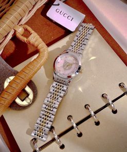 Đồng hồ Gucci nữ mặt khảm trai hồng hình mèo dây demi Like Auth 28mm