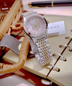 Đồng hồ Gucci nữ mặt khảm trai hồng hình mèo dây demi Like Auth 28mm