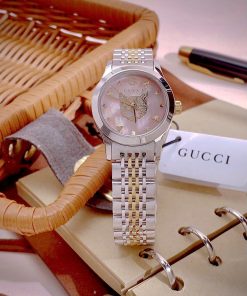 Đồng hồ Gucci nữ mặt khảm trai hồng hình mèo dây demi Like Auth 28mm