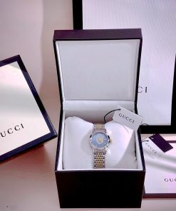 Đồng hồ Gucci nữ mặt khảm trai xanh hình mèo dây demi Like Auth 28mm