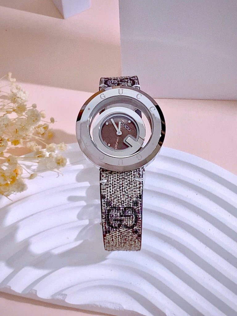 Đồng hồ Gucci nữ mặt nâu dây họa tiết sang trọng Like Auth 38mm