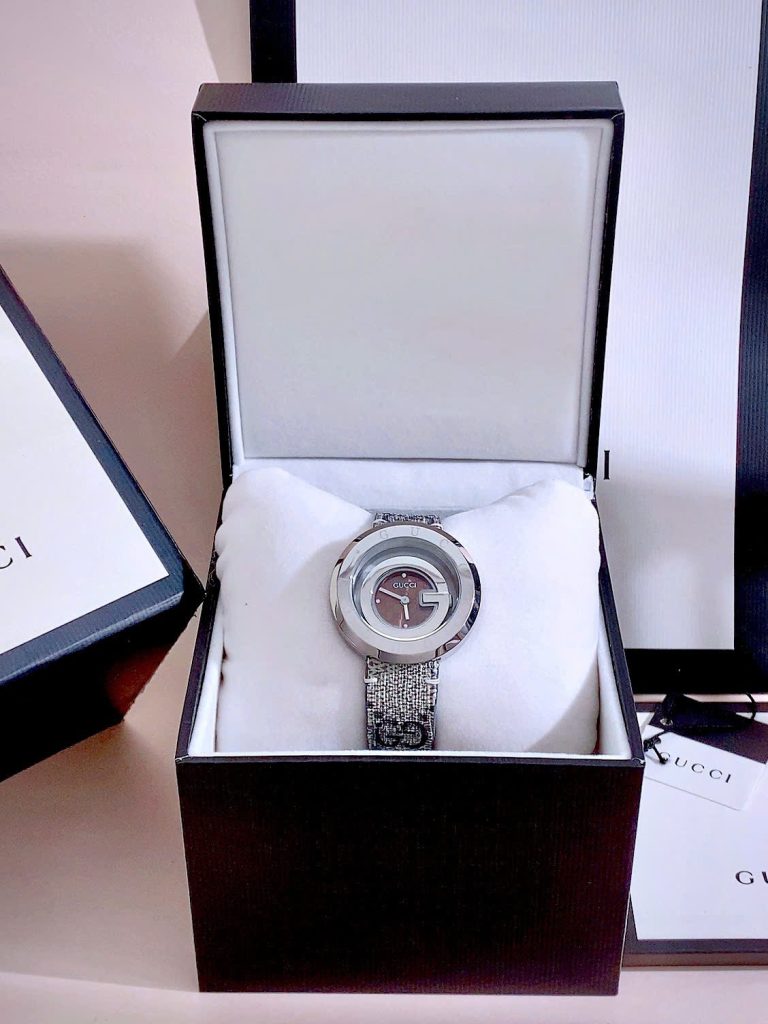 Đồng hồ Gucci nữ mặt nâu dây họa tiết sang trọng Like Auth 38mm