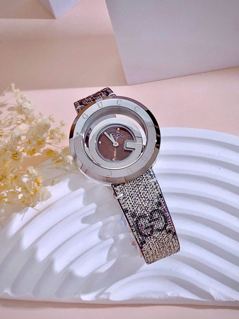 Đồng hồ Gucci nữ mặt nâu dây họa tiết sang trọng Like Auth 38mm