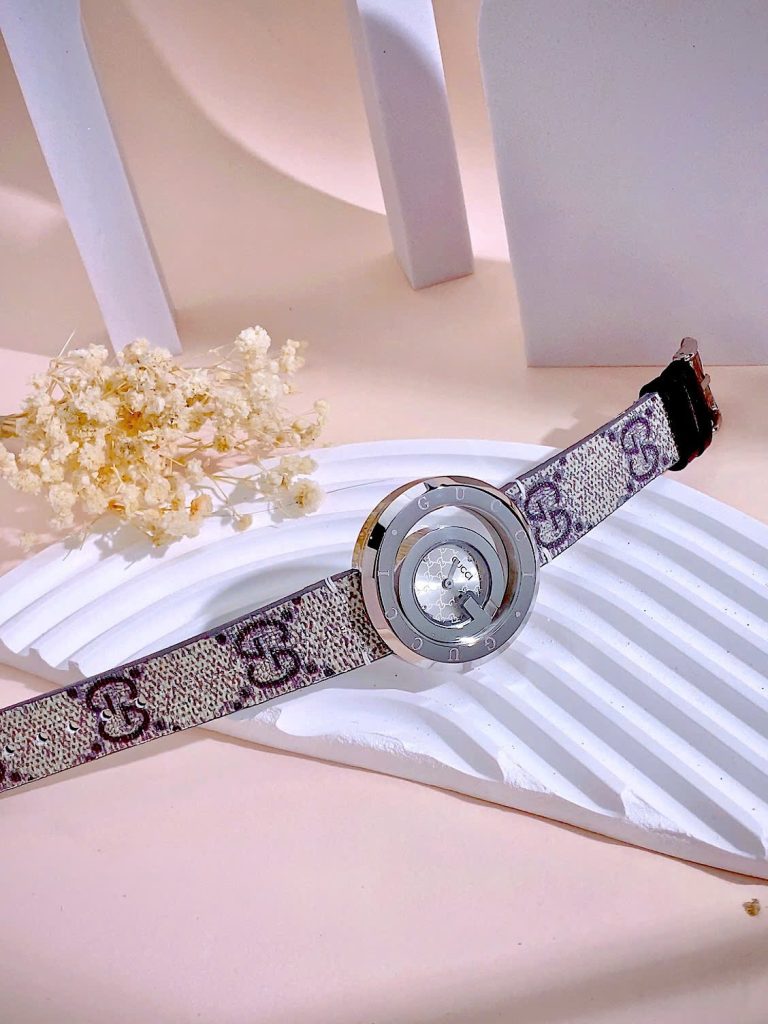 Đồng hồ Gucci nữ thép trắng dây họa tiết sang trọng Like Auth 38mm