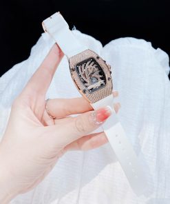 Đồng hồ Hanboro nữ chính hãng dây cao su đính đá mặt lốc xoáy 36mm