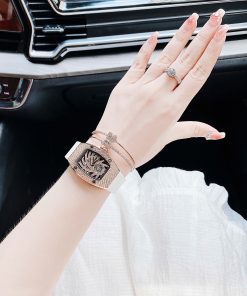 Đồng hồ Hanboro nữ chính hãng dây cao su đính đá mặt lốc xoáy 36mm