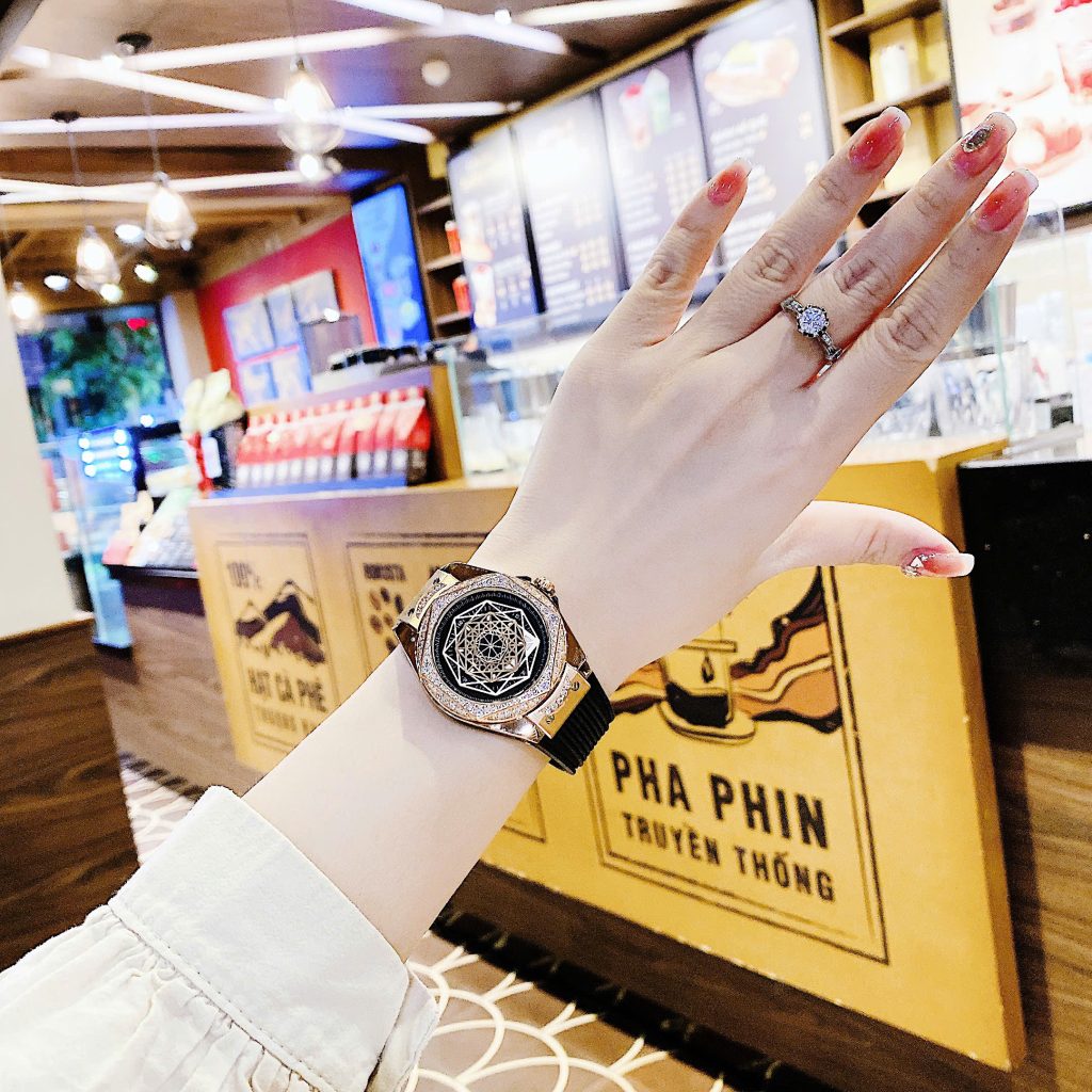 Đồng hồ Hanboro cặp nam nữ chính hãng dây cao su đính đá 42mm-36mm