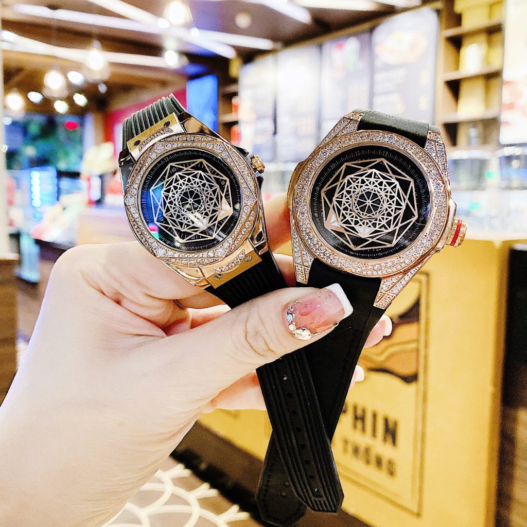 Đồng hồ Hanboro cặp nam nữ chính hãng dây cao su đính đá 42mm-36mm