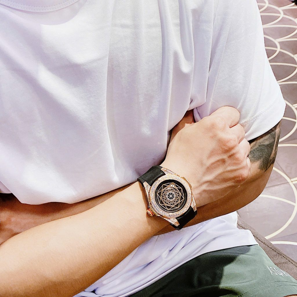 Đồng hồ Hanboro cặp nam nữ chính hãng dây cao su đính đá 42mm-36mm