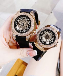 Đồng hồ Huboro cặp nam nữ chính hãng dây cao su đính đá 42mm-36mm