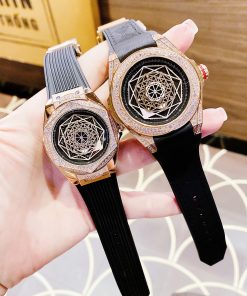 Đồng hồ Huboro cặp nam nữ chính hãng dây cao su đính đá 42mm-36mm