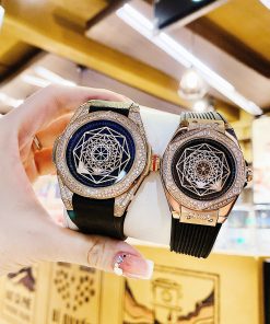 Đồng hồ Huboro cặp nam nữ chính hãng dây cao su đính đá 42mm-36mm