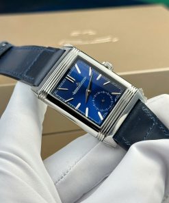 Đồng hồ Jaeger LeCoultre Master Reverso 2 mặt màu xanh trắng Rep 11 MGF 30x40mm (2)
