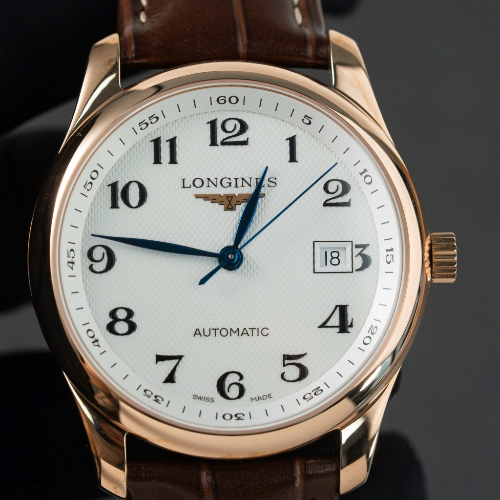 Đồng hồ Longines Master Collection demi rose gold dây da nâu Rep 11 cao cấp 38 (2)