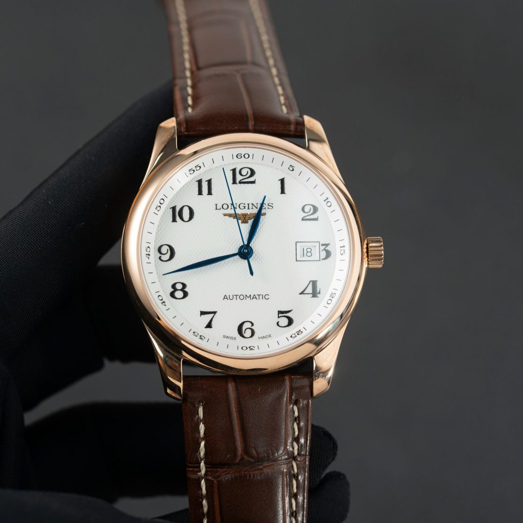 Đồng hồ Longines Master Collection demi rose gold dây da nâu Rep 11 cao cấp 38.5mm