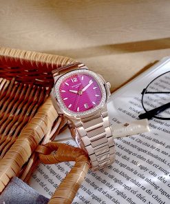 Đồng hồ Patek Philippe Nautilus nữ niềng đá mặt tím Fake cao cấp 35mm (4)