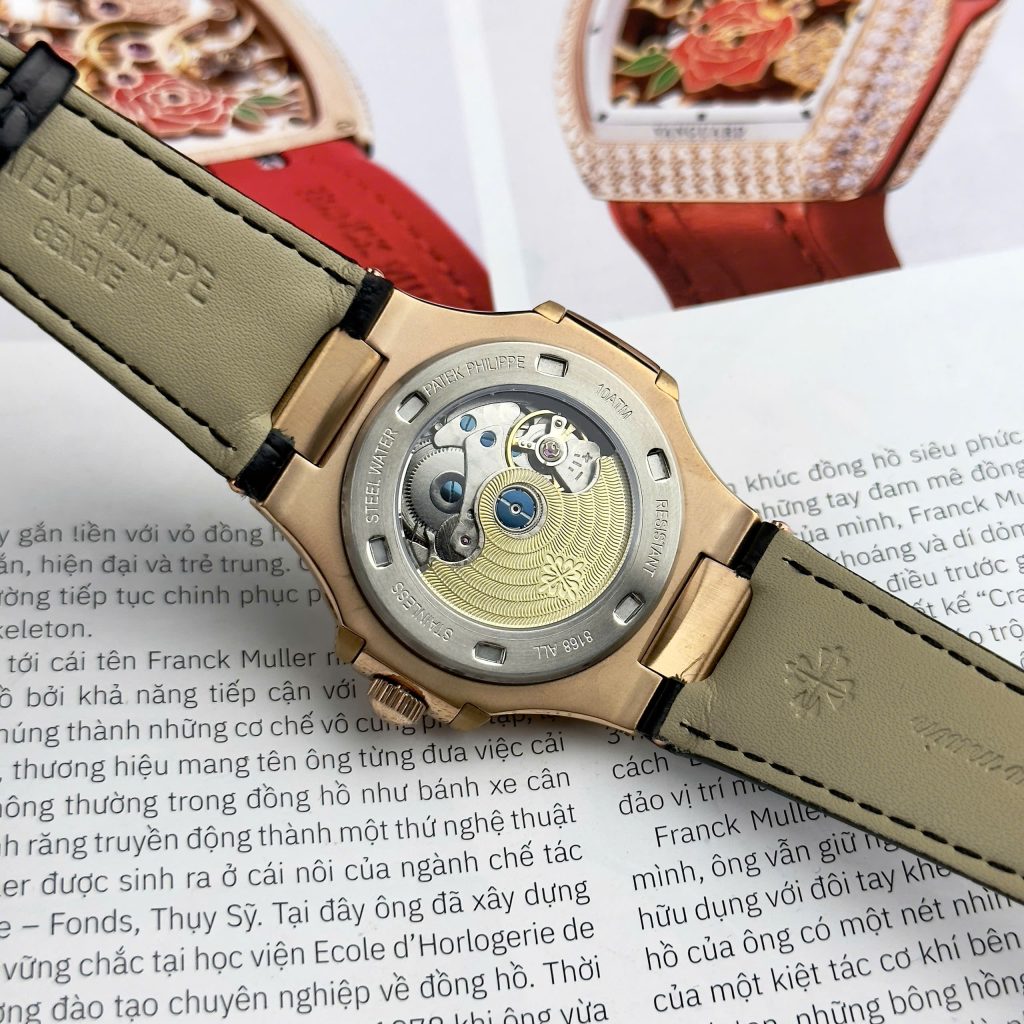 Đồng hồ Patek philipe Nautilus 5726 KingGold dây da viền đá baguette Fake 11 40mm (1)