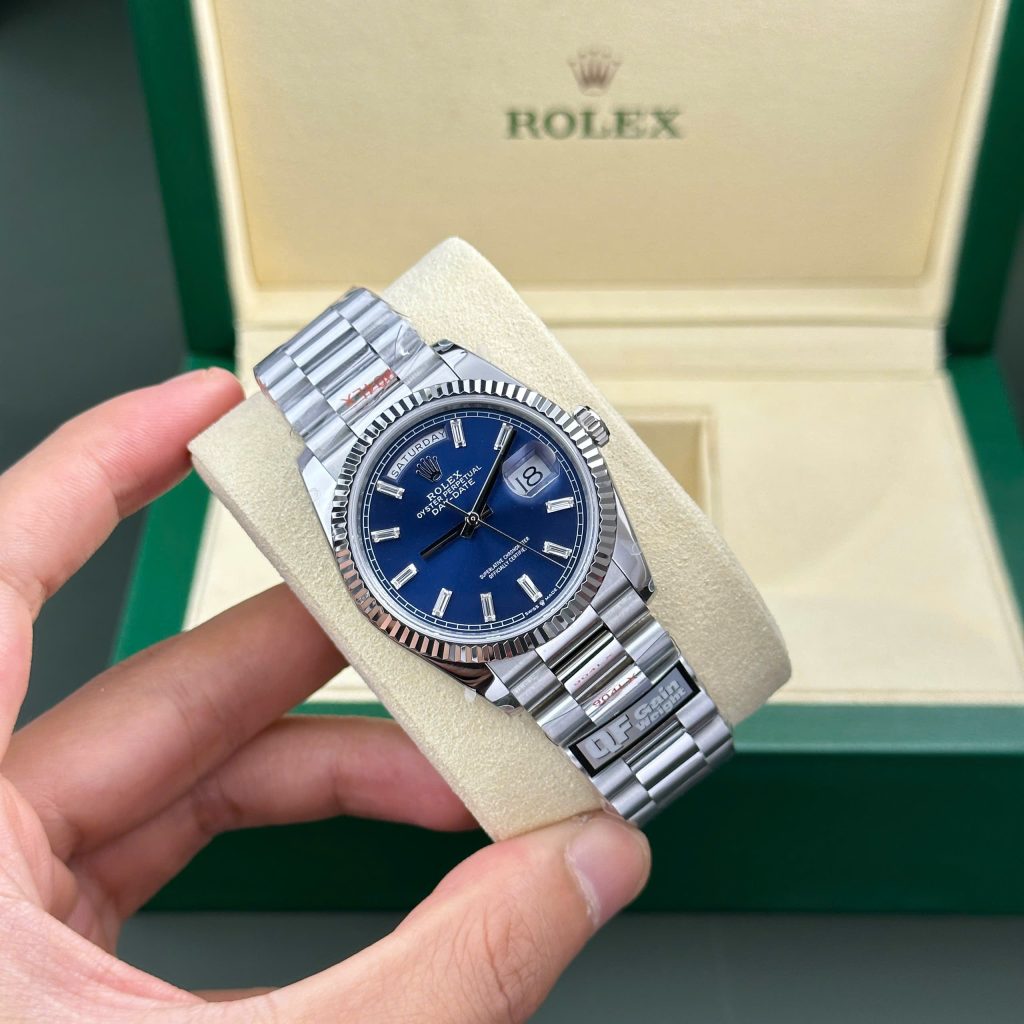 Đồng hồ Rolex Day-Date 128236 Replica 11 mặt xanh blue 158gram QF factory 36mm (2)