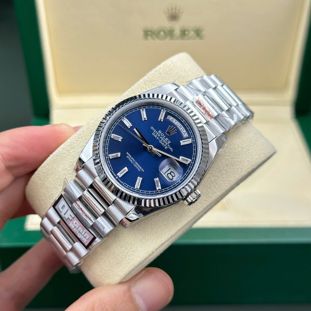 Đồng hồ Rolex Day-Date 128236 Replica 11 mặt xanh blue 158gram QF factory 36mm (2)