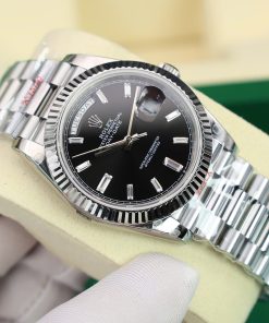 Đồng hồ Rolex Day-Date 228236 Rep 11 mặt đen cọc số đá baguette trọng lượng 175gram GMF 40mm (2)