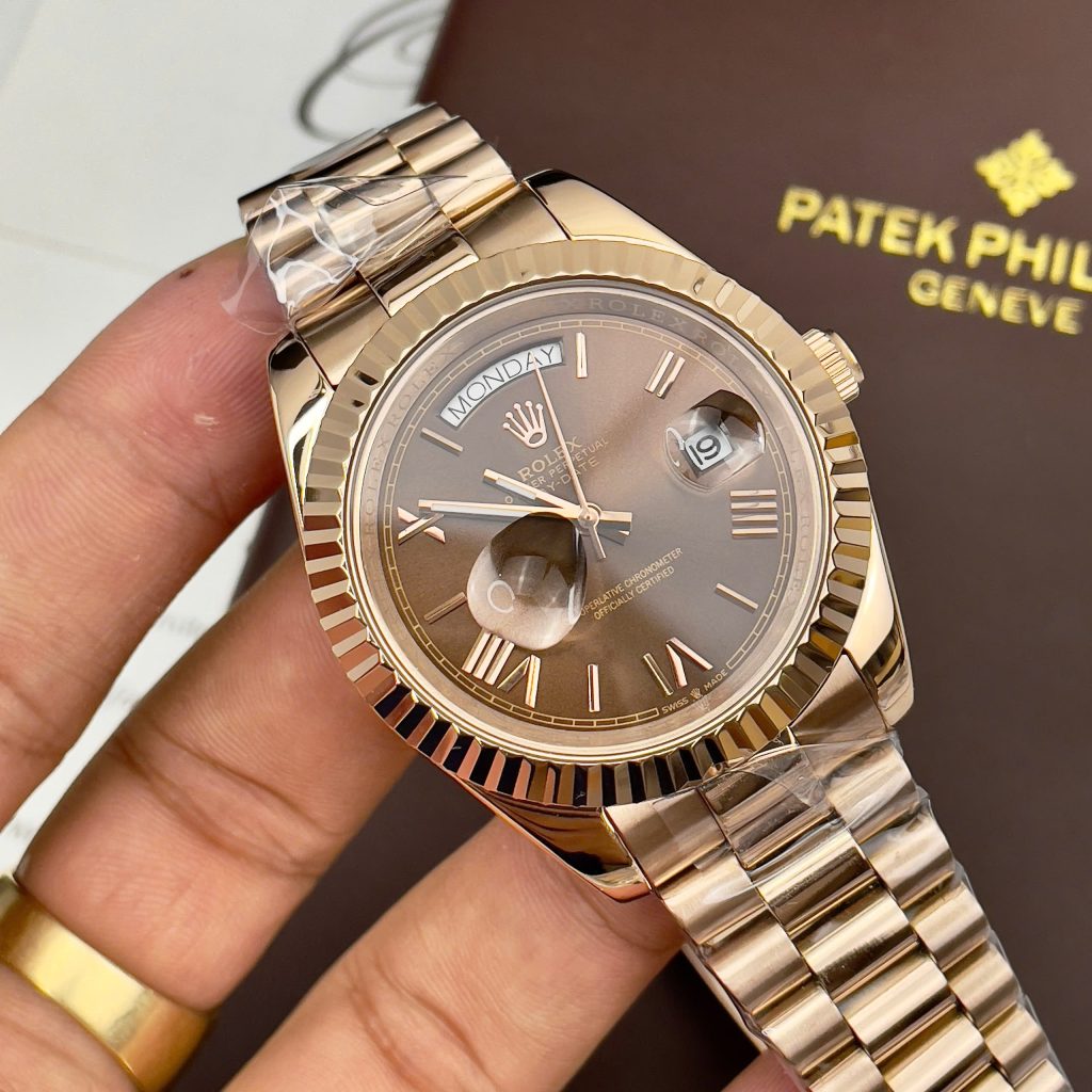  Đồng hồ Rolex Day-Date Chocolate nam cọc số la mã Fake cao cấp 38-40mm