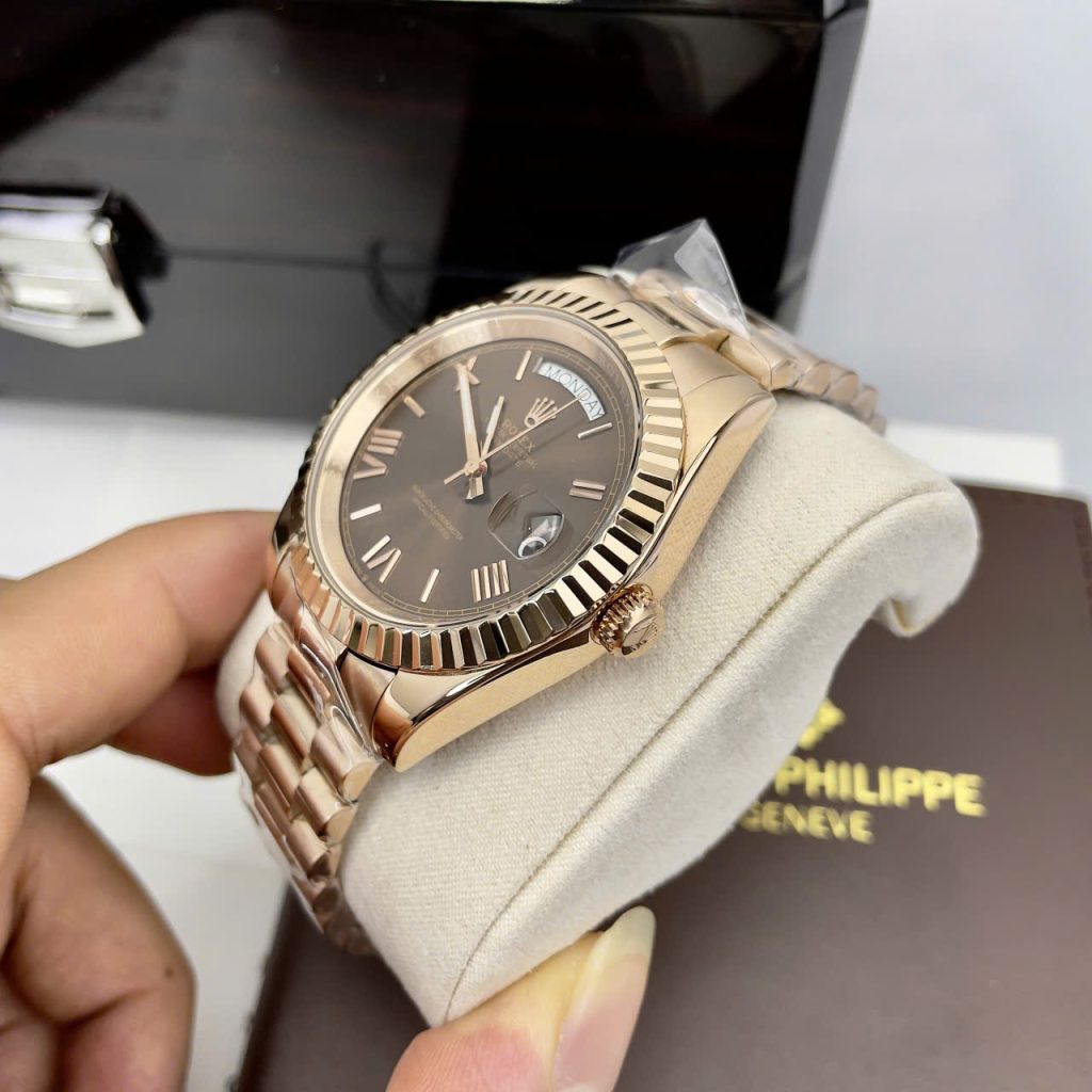  Đồng hồ Rolex Day-Date Chocolate nam cọc số la mã Fake cao cấp 38-40mm