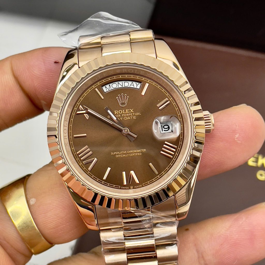  Đồng hồ Rolex Day-Date Chocolate nam cọc số la mã Fake cao cấp 38-40mm