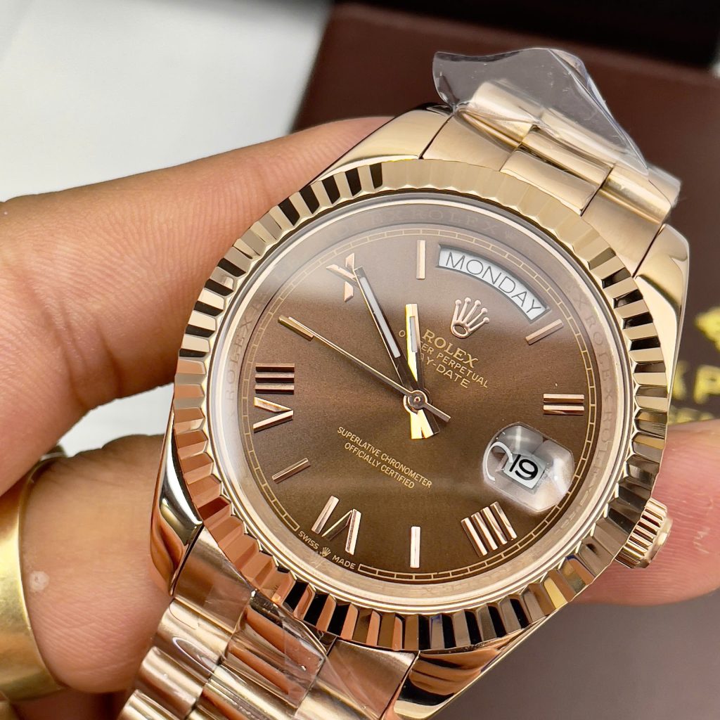  Đồng hồ Rolex Day-Date Chocolate nam cọc số la mã Fake cao cấp 38-40mm