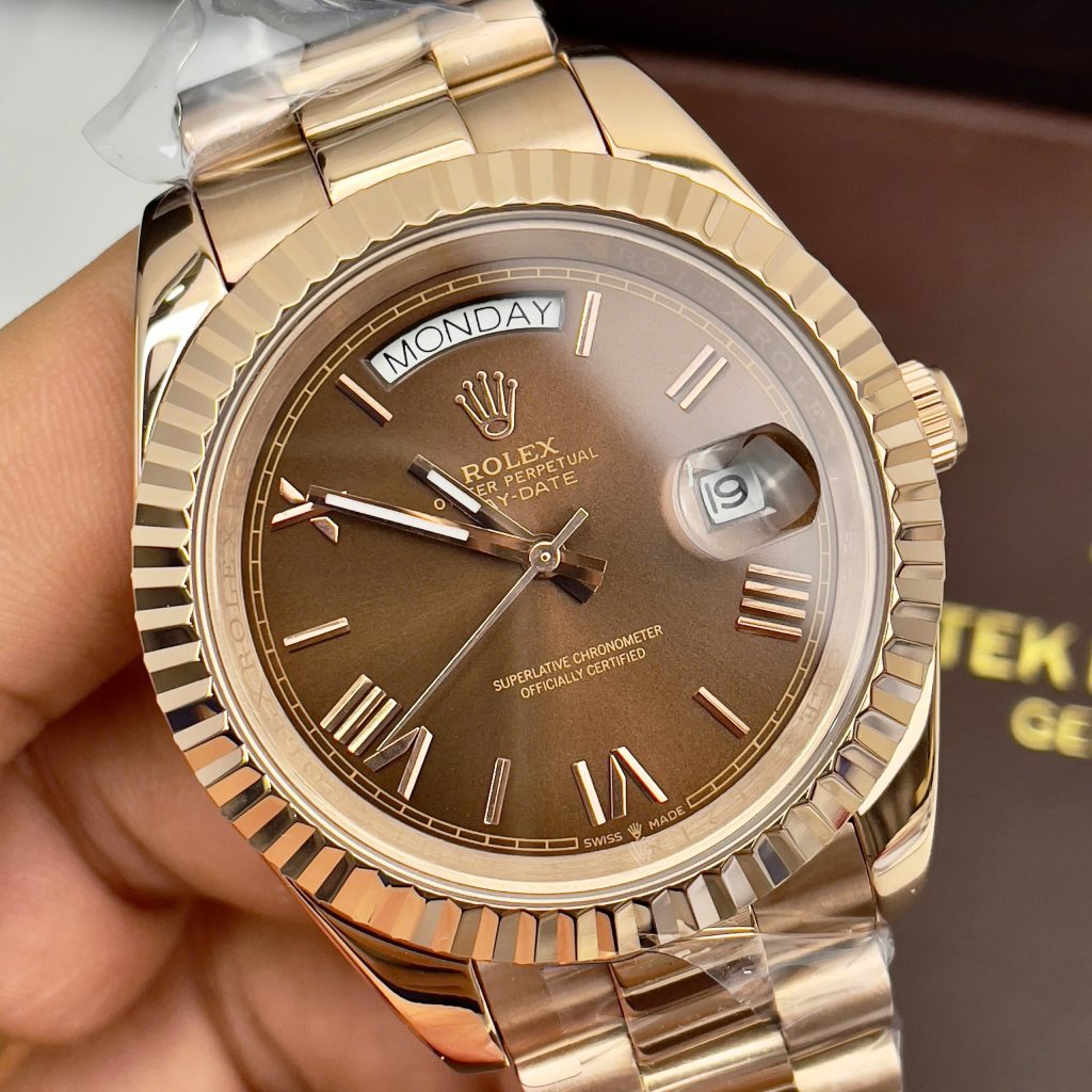  Đồng hồ Rolex Day-Date Chocolate nam cọc số la mã Fake cao cấp 38-40mm