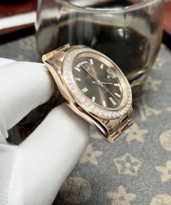 Đồng hồ Rolex Day-Date Chocolate nam đính đá Fake cao cấp 38-40mm