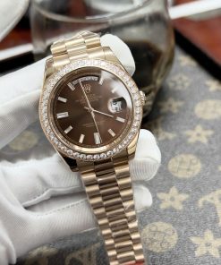 Đồng hồ Rolex Day-Date Chocolate nam đính đá Fake cao cấp 38-40mm