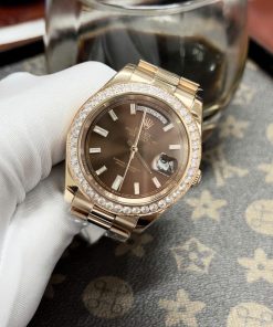 Đồng hồ Rolex Day-Date Chocolate nam đính đá Fake cao cấp 38-40mm