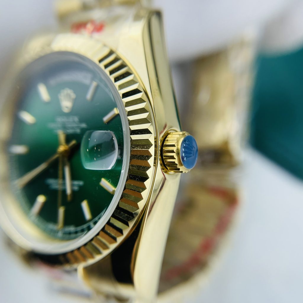 Đồng hồ Rolex Day-Date nam Green cọc số dạ quang Super Fake máy cơ Nhật 37mm